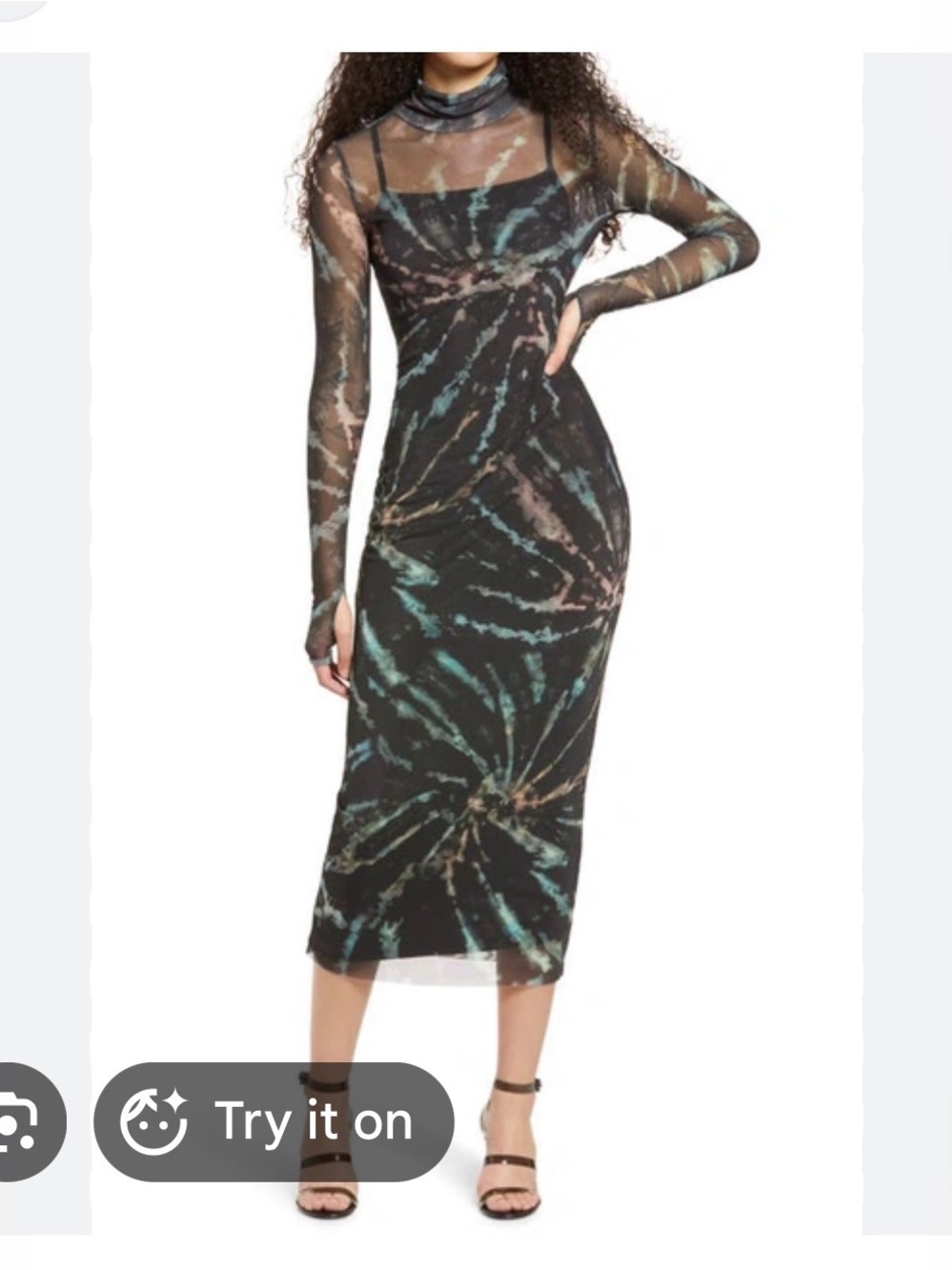 AFRM Black Tie-Dye Gauzy Maxi Dress with Pink & Teal Accents